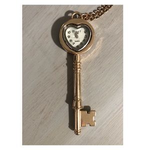 Vintage Heart Key necklace with clock